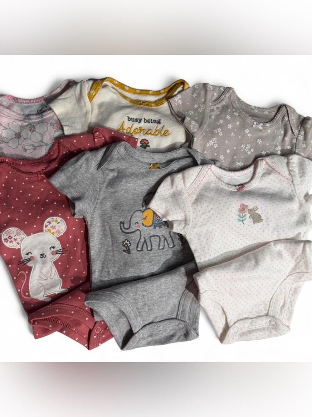 (825-7) Carter’s Baby Girl Short Sleeve Onesies Lot 6-Pack - NWOT Size 6 Months